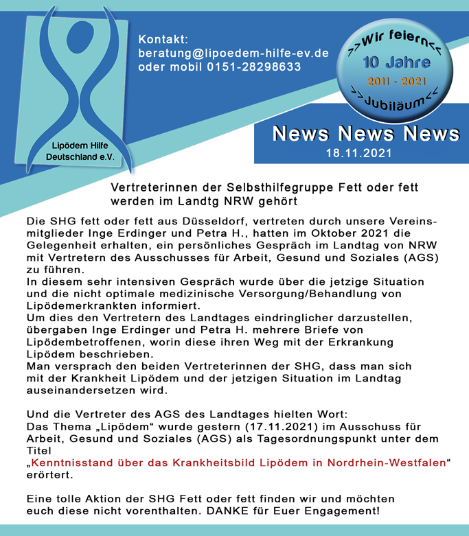 Die SHG Fett oder fett aus Düsseldorf war zu Gast im Landtag NRW.